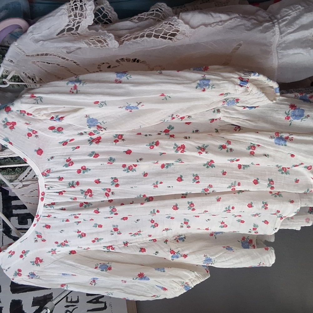 Free People Floral Print Blouse with Puff Sleeves XL - Picture 3 of 6